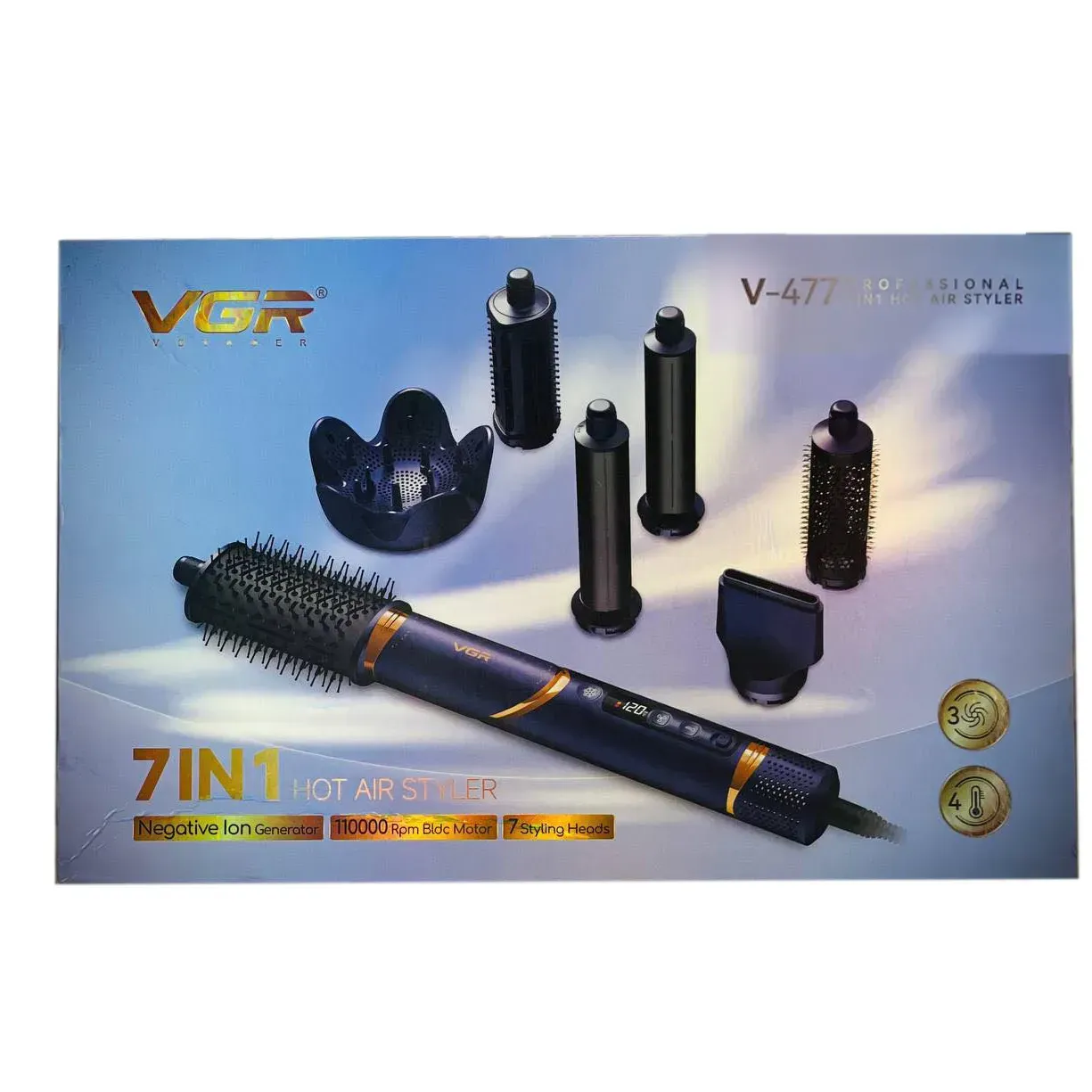 Фен-стайлер VGR 7 в 1 V-477 DARK BLUE, Professional, 7 насадок, 1400 Вт Фен-стайлер VGR 7 в 1 V-477 DARK BLUE, Professional, 7 насадок, 1400 Вт - Зображення 4