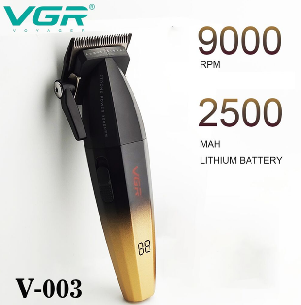 Акумуляторна машинка VGR V-003 GOLD, 6 насадок, TURBO режим 9000 RPM Акумуляторна машинка VGR V-003 GOLD, 6 насадок, TURBO режим 9000 RPM - Зображення 2