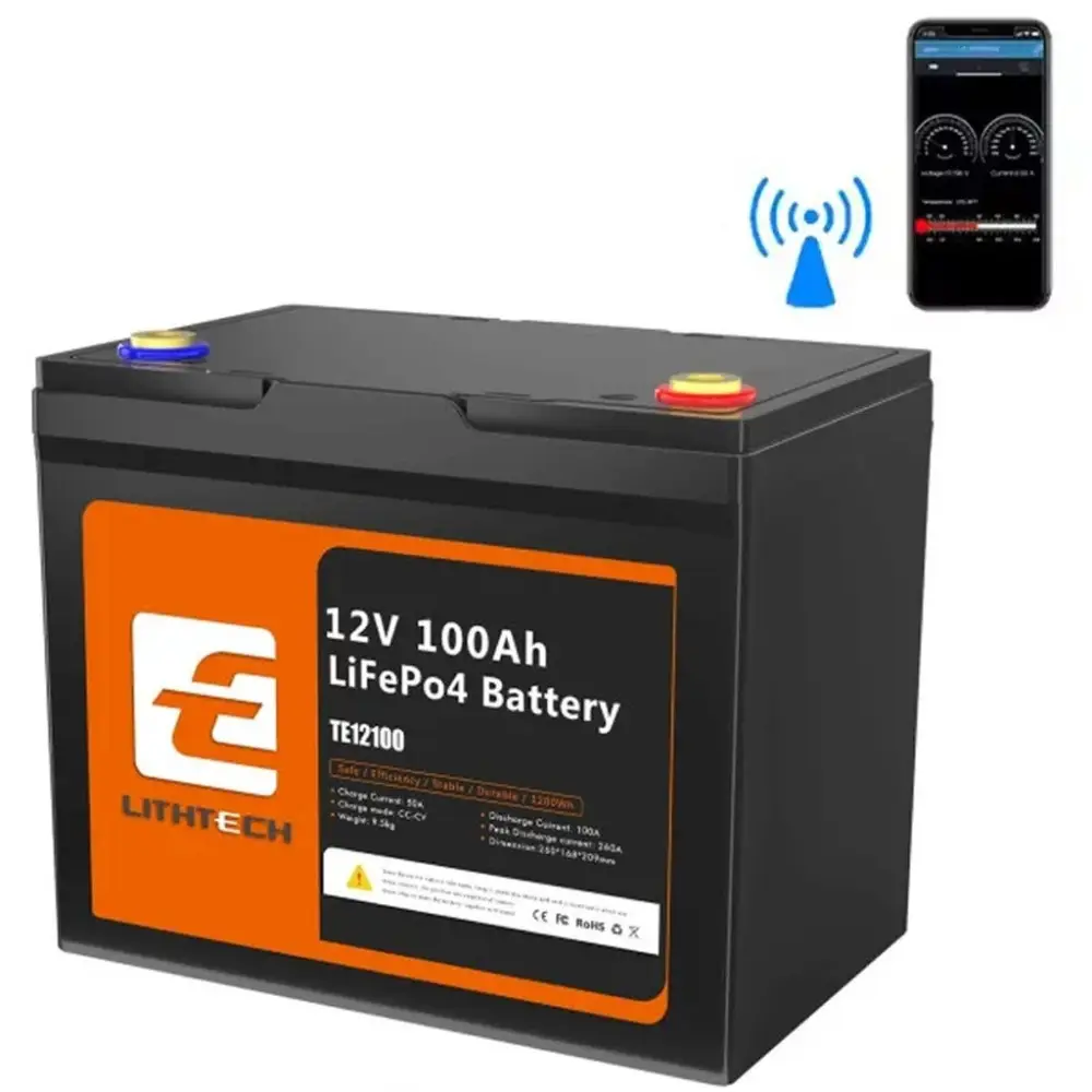 LiFePO4 12V 100Ah Акумулятор Lithtech з Bluetooth 1280Wh, 100A, BMS