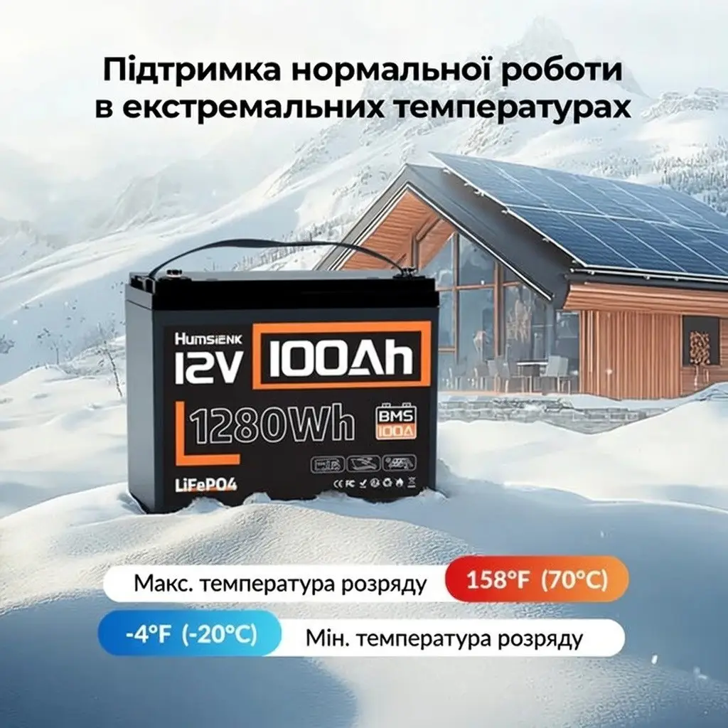 LiFePO4 12V/100Ah Акумулятор Humsienk з BMS для систем резервного живлення