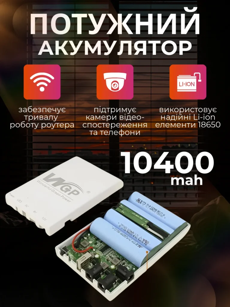 Mini UPS WGP Power Bank для роутера та медіаконвертора 10400mAh