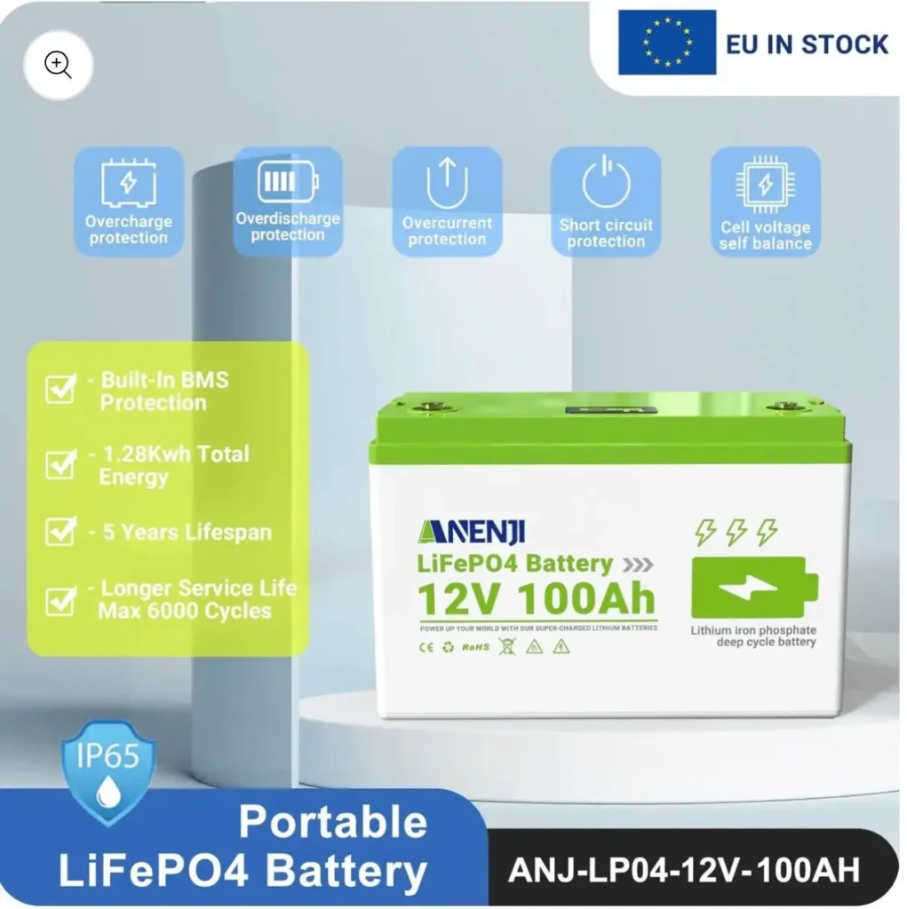 Акумулятор LiFePO4 ANENJI 12V 100Ah з Bluetooth 6000+ циклів