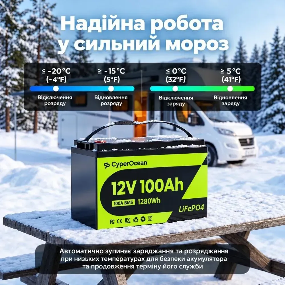 Акумулятор LiFePO4 12V/100Ah CyperOcean з BMS 100 А для систем резервного живлення Акумулятор LiFePO4 12V/100Ah CyperOcean з BMS 100 А для систем резервного живлення - Зображення 4