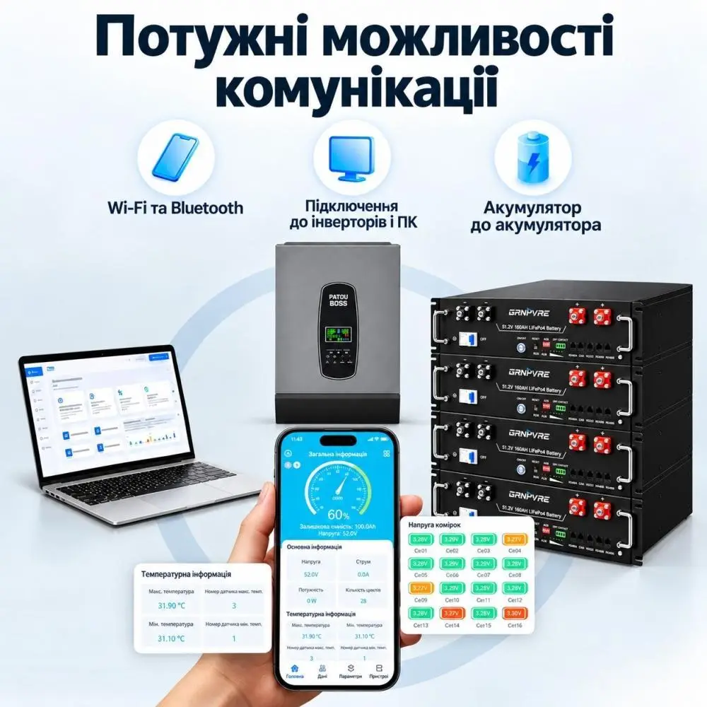 LiFePO4 51,2V 100Ah Акумулятор GRNYVRE, BMS, з Bluetoooth