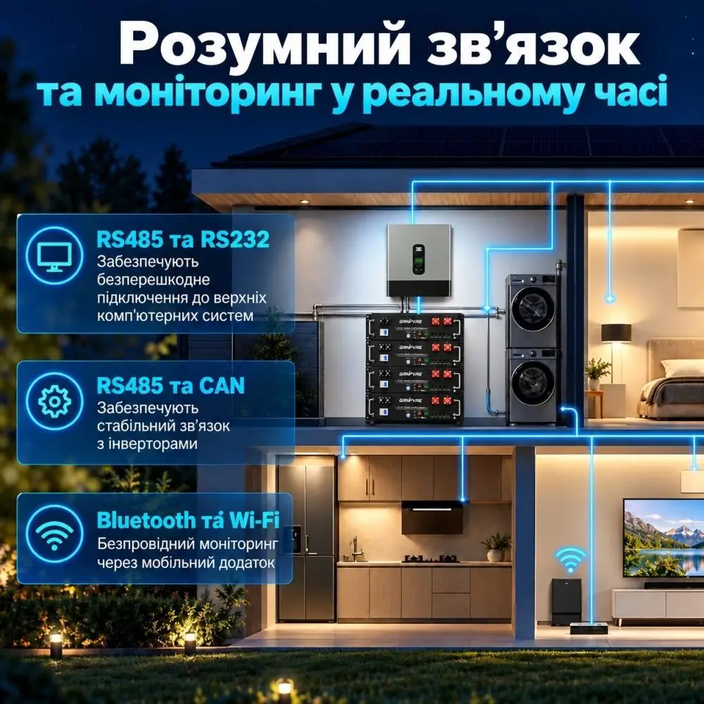 LiFePO4 51,2V 100Ah Акумулятор GRNYVRE, BMS, з Bluetoooth LiFePO4 51,2V 100Ah Акумулятор GRNYVRE, BMS, з Bluetoooth - Зображення 3