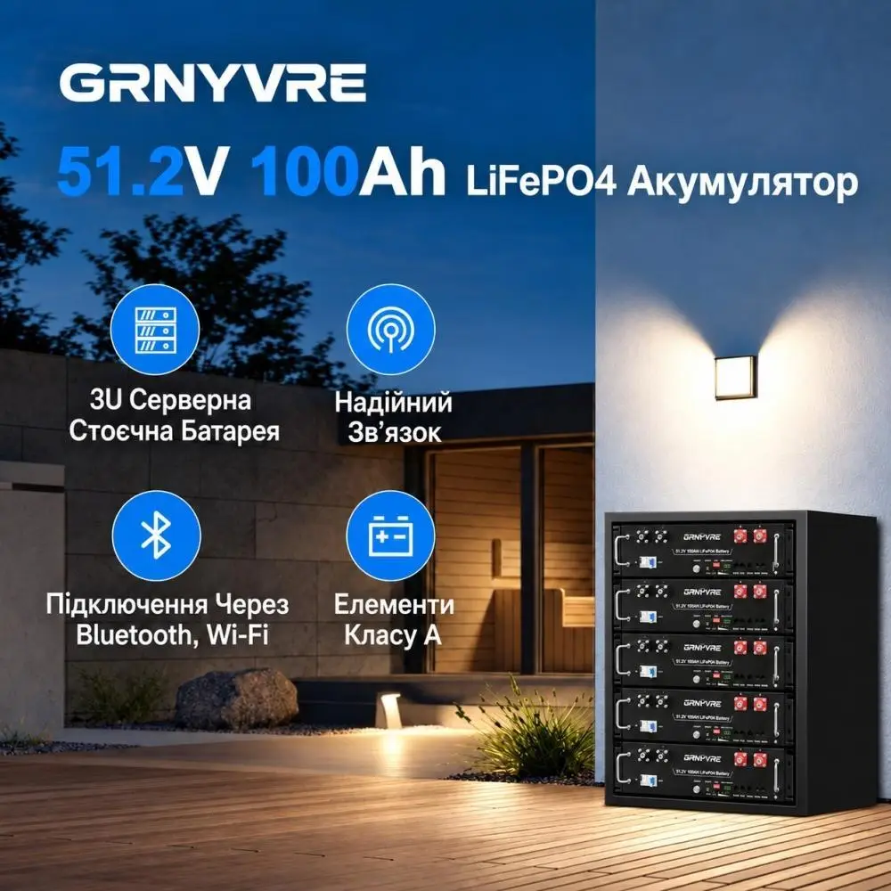 LiFePO4 51,2V 100Ah Акумулятор GRNYVRE, BMS, з Bluetoooth LiFePO4 51,2V 100Ah Акумулятор GRNYVRE, BMS, з Bluetoooth - Зображення 5